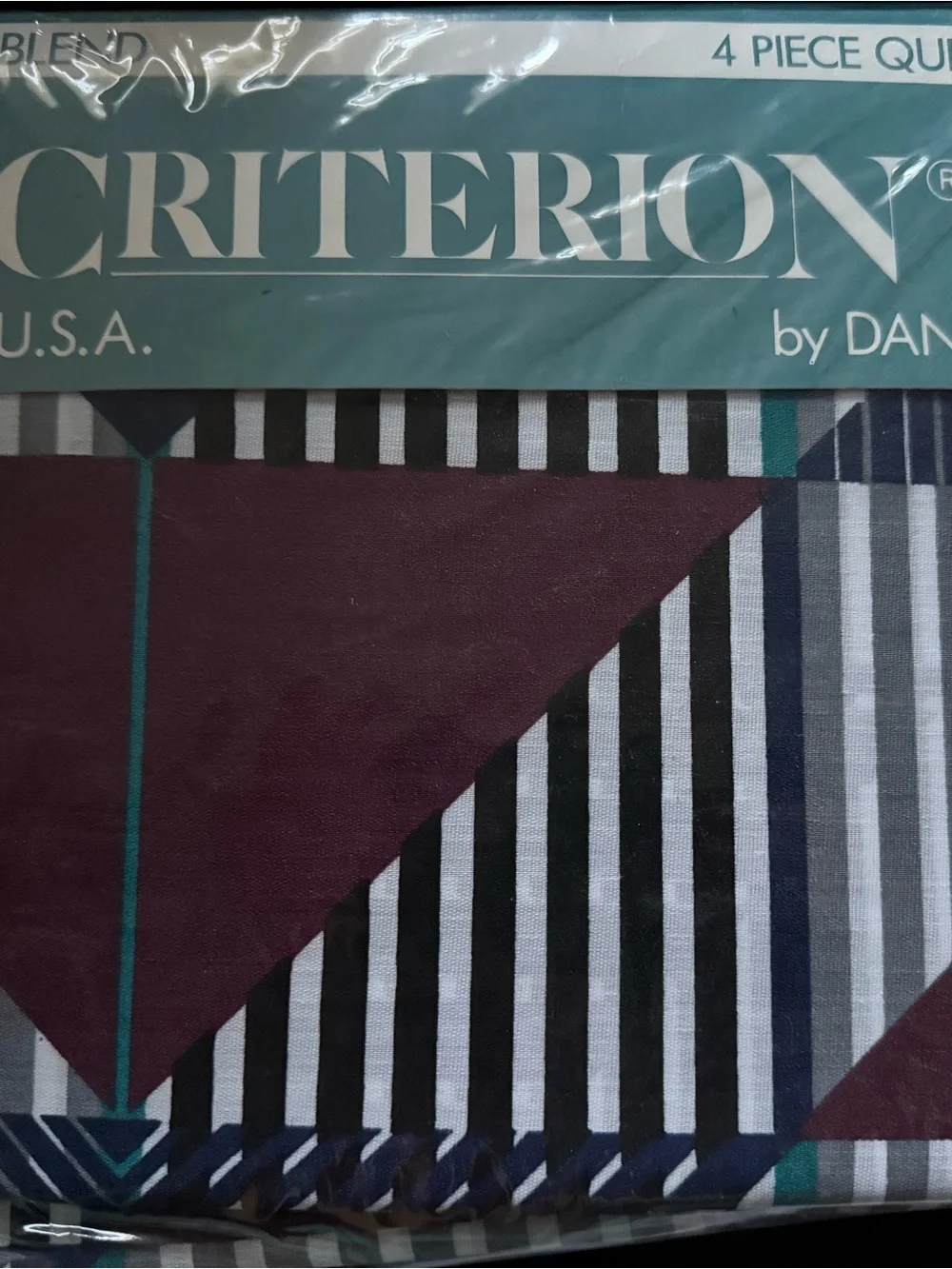 Criterion Geometric Stripe 4-Piece Quilt Set - Burgundy, , Black & White